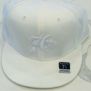 Philadelphia 76ers NBA Reebok Hat NEW Fitted 7 3/4 RARE WHITE ON WHITE Vtg Y2K